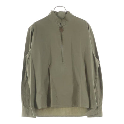 Hermes Stand Collar Half Zip Series Button Long Sleeve Shirt Khaki