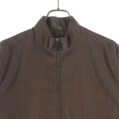 Hermes Stand Collar Half Zip Long Sleeve Shirt Brown — view 3