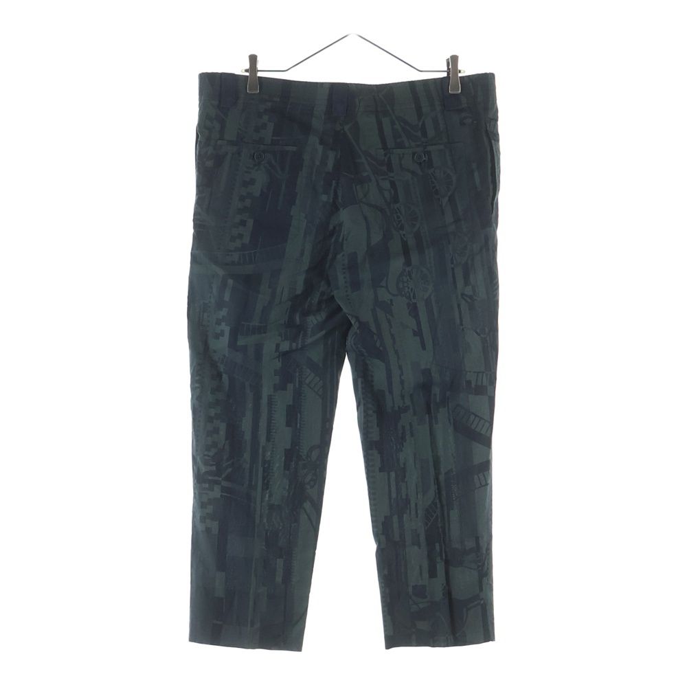 Hermes Geometric Allover Print 1 Tuck Cotton Trousers Pants Green — view 2