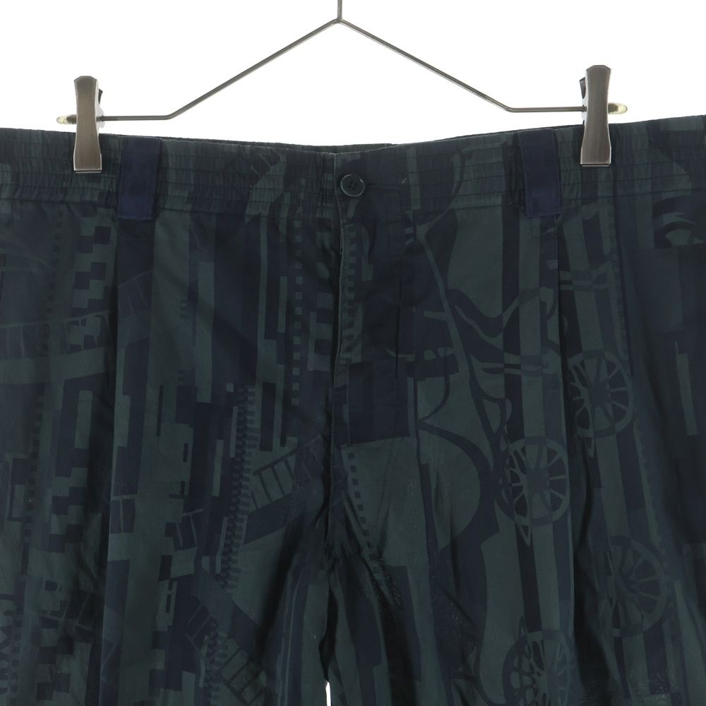 Hermes Geometric Allover Print 1 Tuck Cotton Trousers Pants Green — view 3