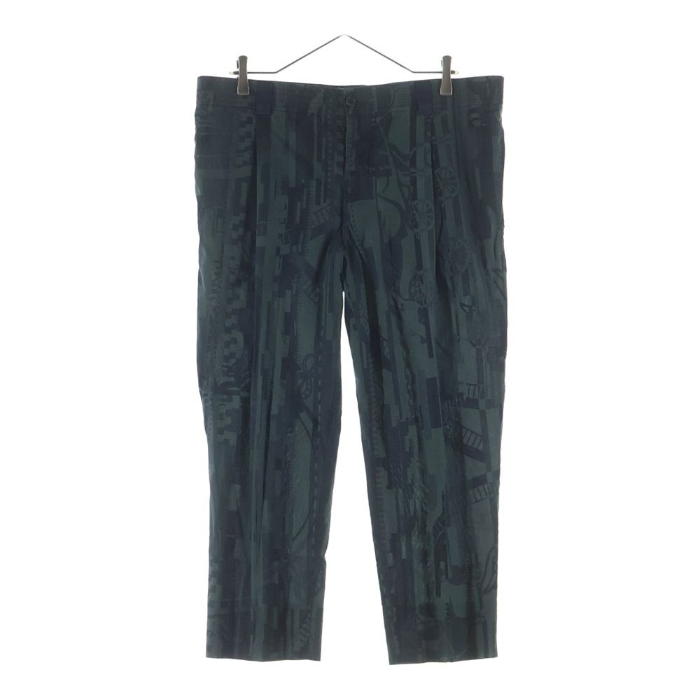 Hermes Geometric Allover Print 1 Tuck Cotton Trousers Pants Green