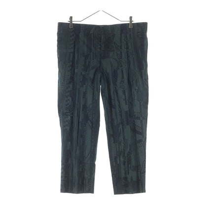 Hermes Geometric Allover Print 1 Tuck Cotton Trousers Pants Green