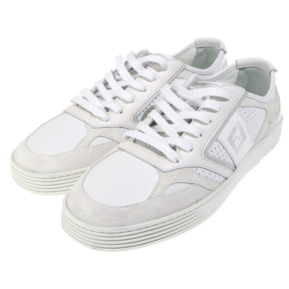 Fendi Zucca Pattern Leather Low Cut Sneakers Shoes White — view 2