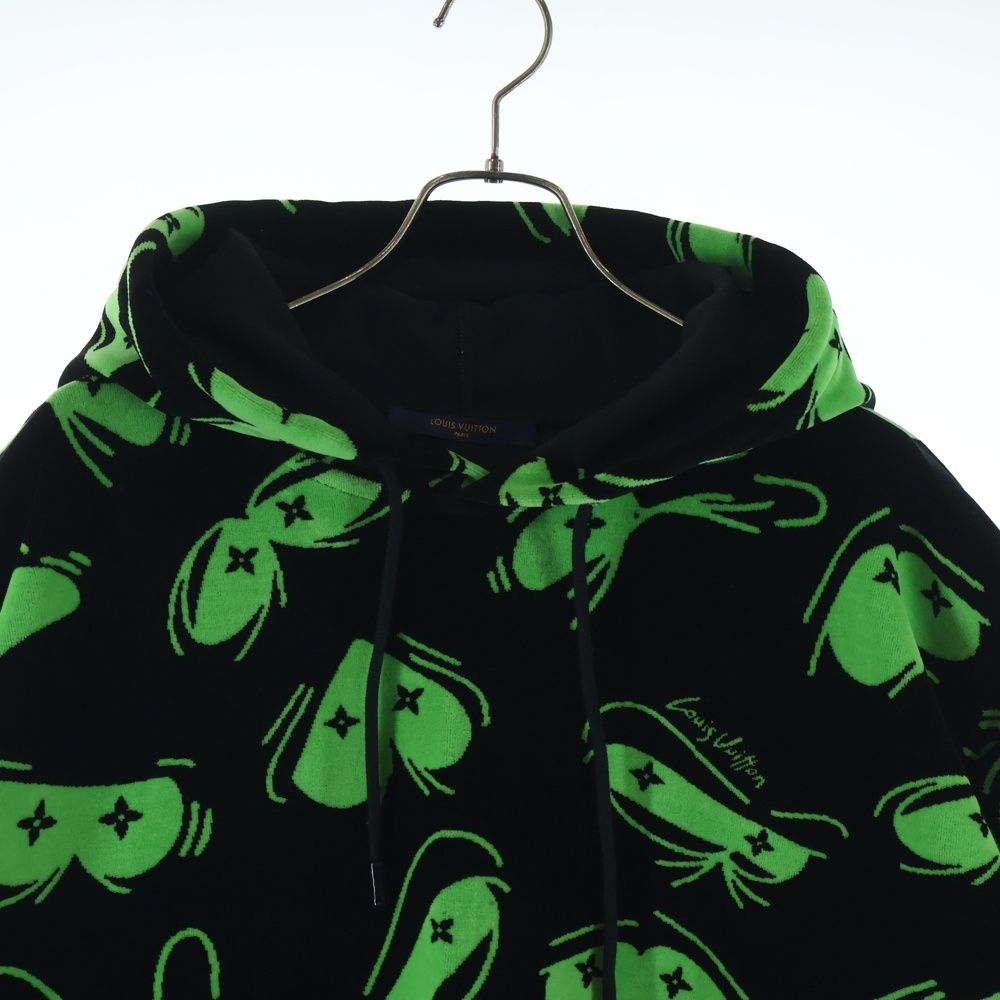 Louis Vuitton LV Eyes Graphic Velour Pullover Sweatshirt Hoodie Black Green — view 3