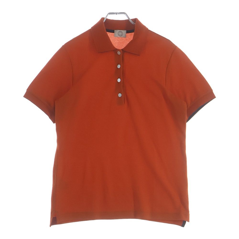 Hermes Front Logo Button Short Sleeve Polo Shirt Orange