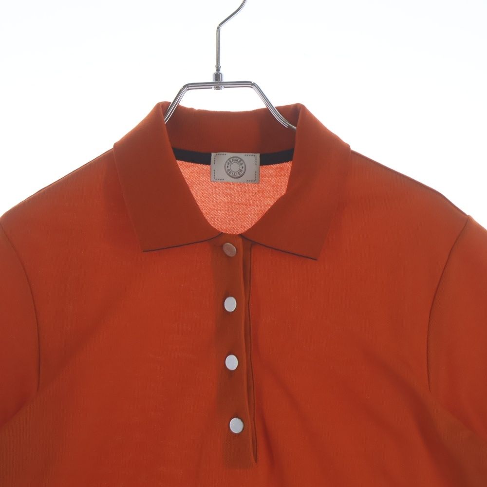 Hermes Front Logo Button Short Sleeve Polo Shirt Orange — view 3