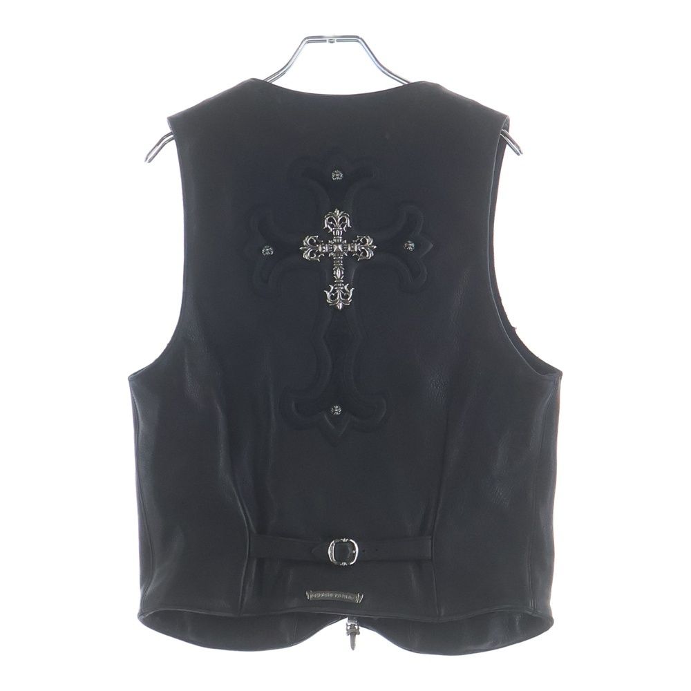 Chrome Hearts Zip Frnt Vest Filigree Decoration Cross Ball Button Leather