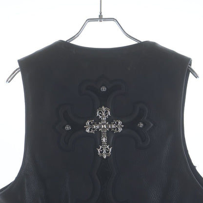 Chrome Hearts Zip Frnt Vest Filigree Decoration Cross Ball Button Leather — view 4