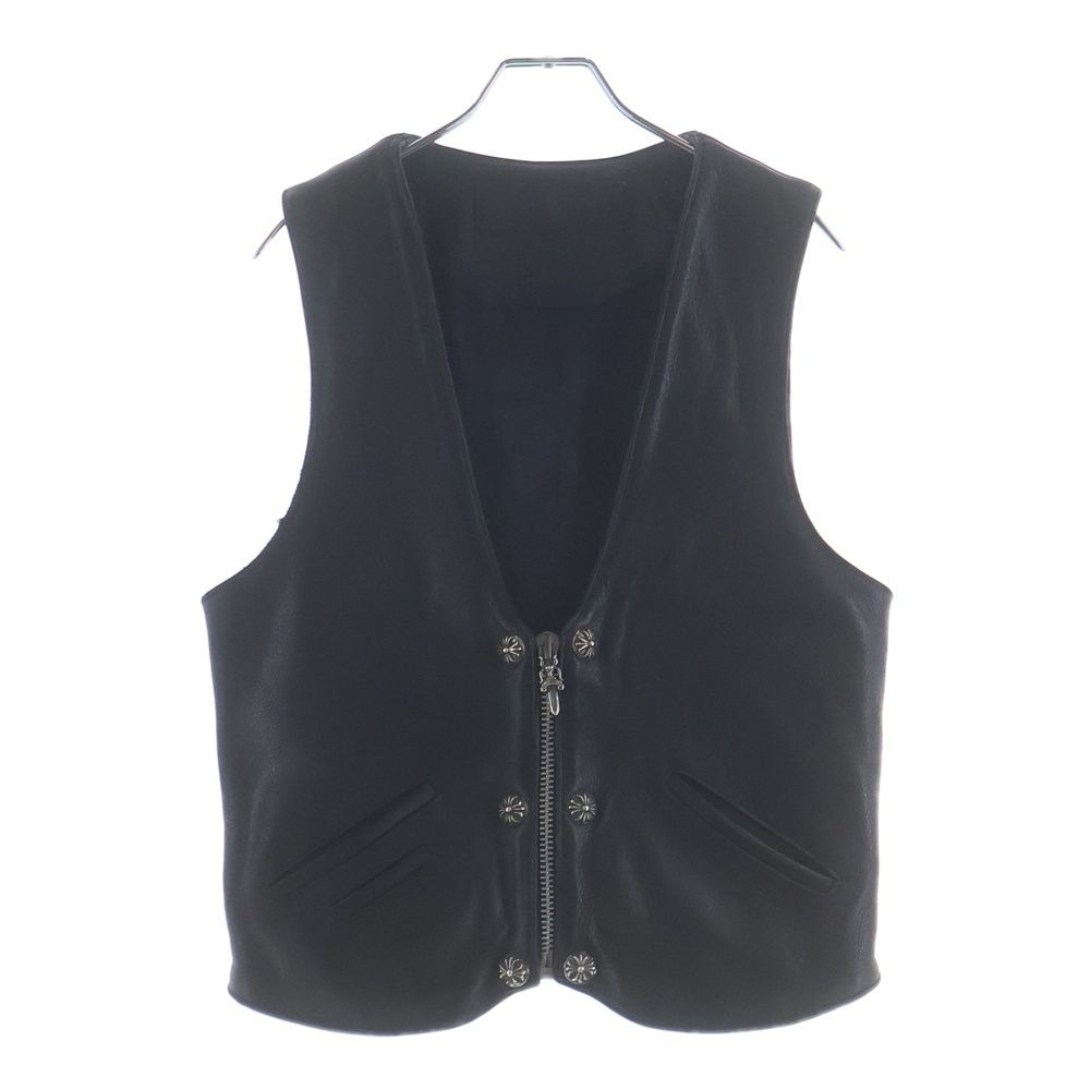 Chrome Hearts Zip Frnt Vest Filigree Decoration Cross Ball Button Leather — view 2