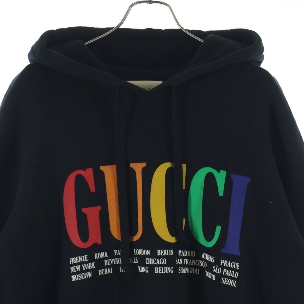 Gucci City Logo Print Pullover Sweatshirt Hoodie Black — view 3