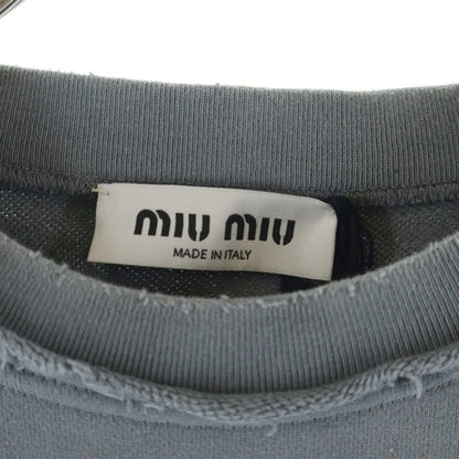 Miu Miu Distressed Short Length Logo Crew Neck Sweatshirt Gray — view 6