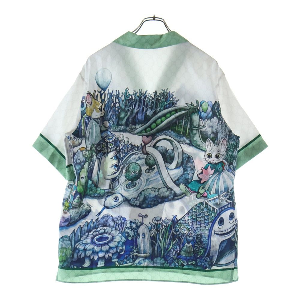 Gucci Yuko Higuchi GG Allover Graphic Print Silk Short Sleeve Open Collar Shirt — view 2