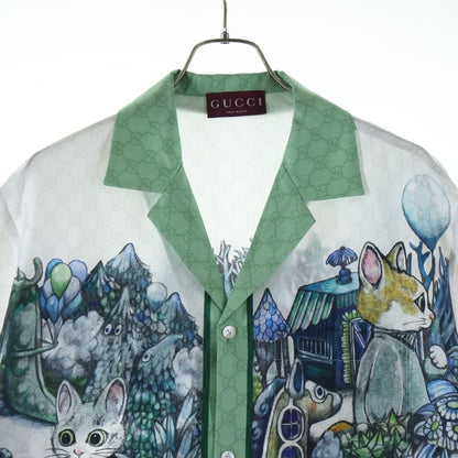 Gucci Yuko Higuchi GG Allover Graphic Print Silk Short Sleeve Open Collar Shirt — view 3