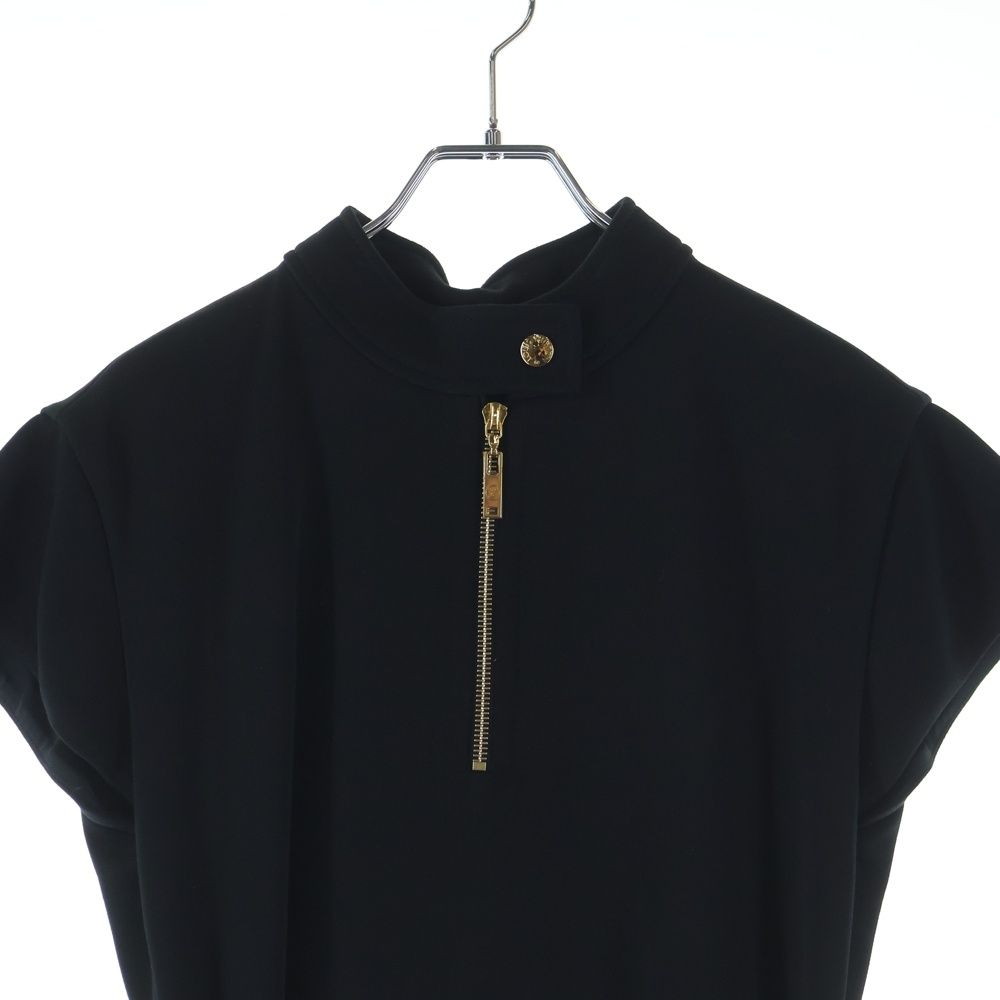 Louis Vuitton Wool Belt Stand Collar Short Sleeve Mini Dress Ruffle Black When — view 3