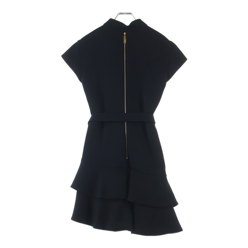 Louis Vuitton Wool Belt Stand Collar Short Sleeve Mini Dress Ruffle Black When — view 2