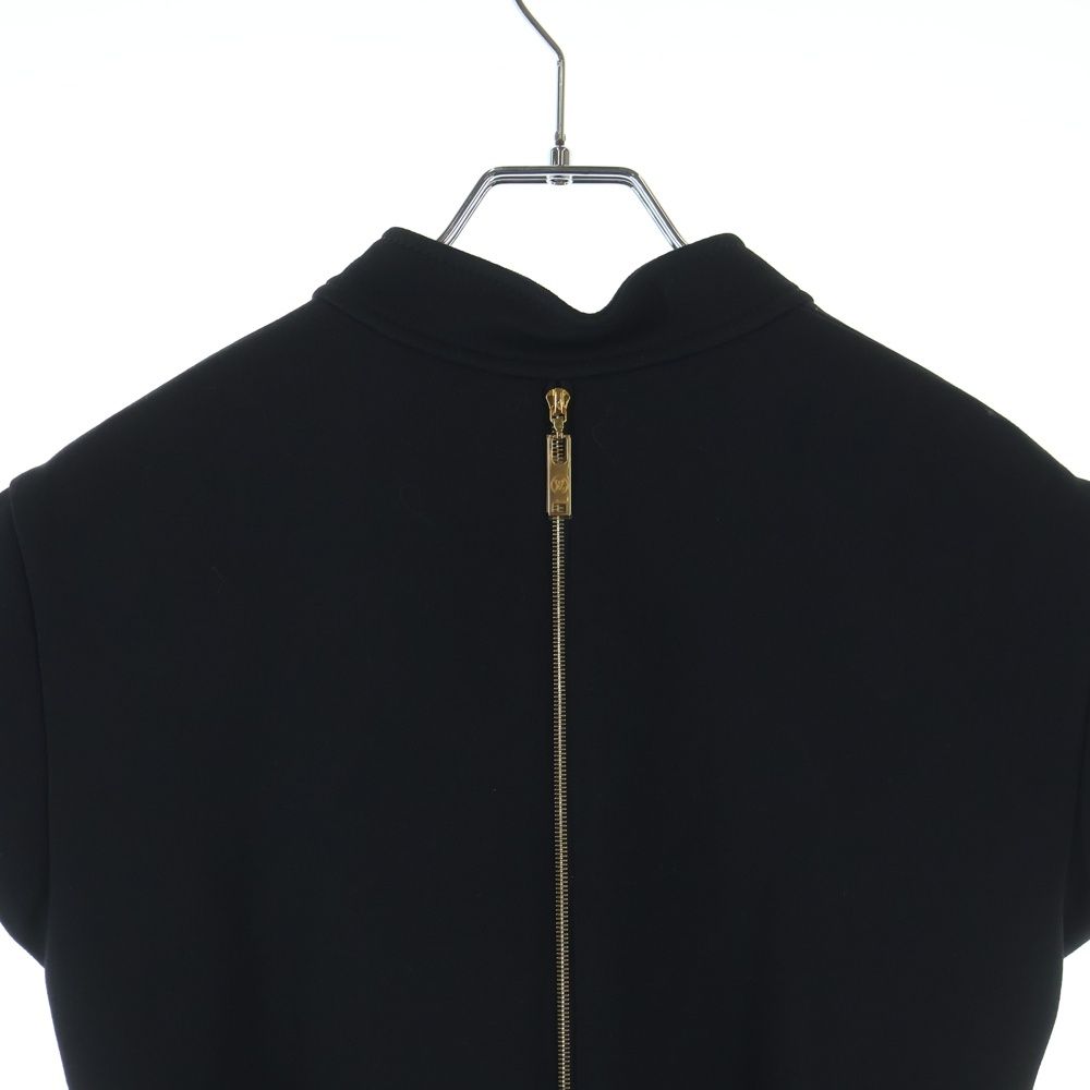 Louis Vuitton Wool Belt Stand Collar Short Sleeve Mini Dress Ruffle Black When — view 4