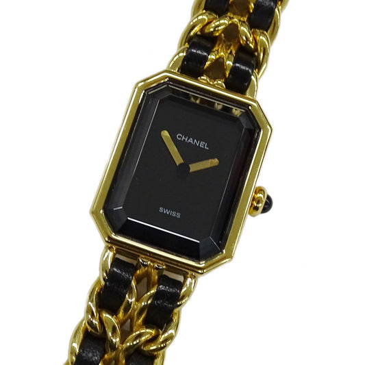 Chanel Watch Premiere Quartz Leather M Square Gold Black