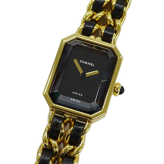 Chanel Watch Premiere Quartz Leather L Square Gold Black
