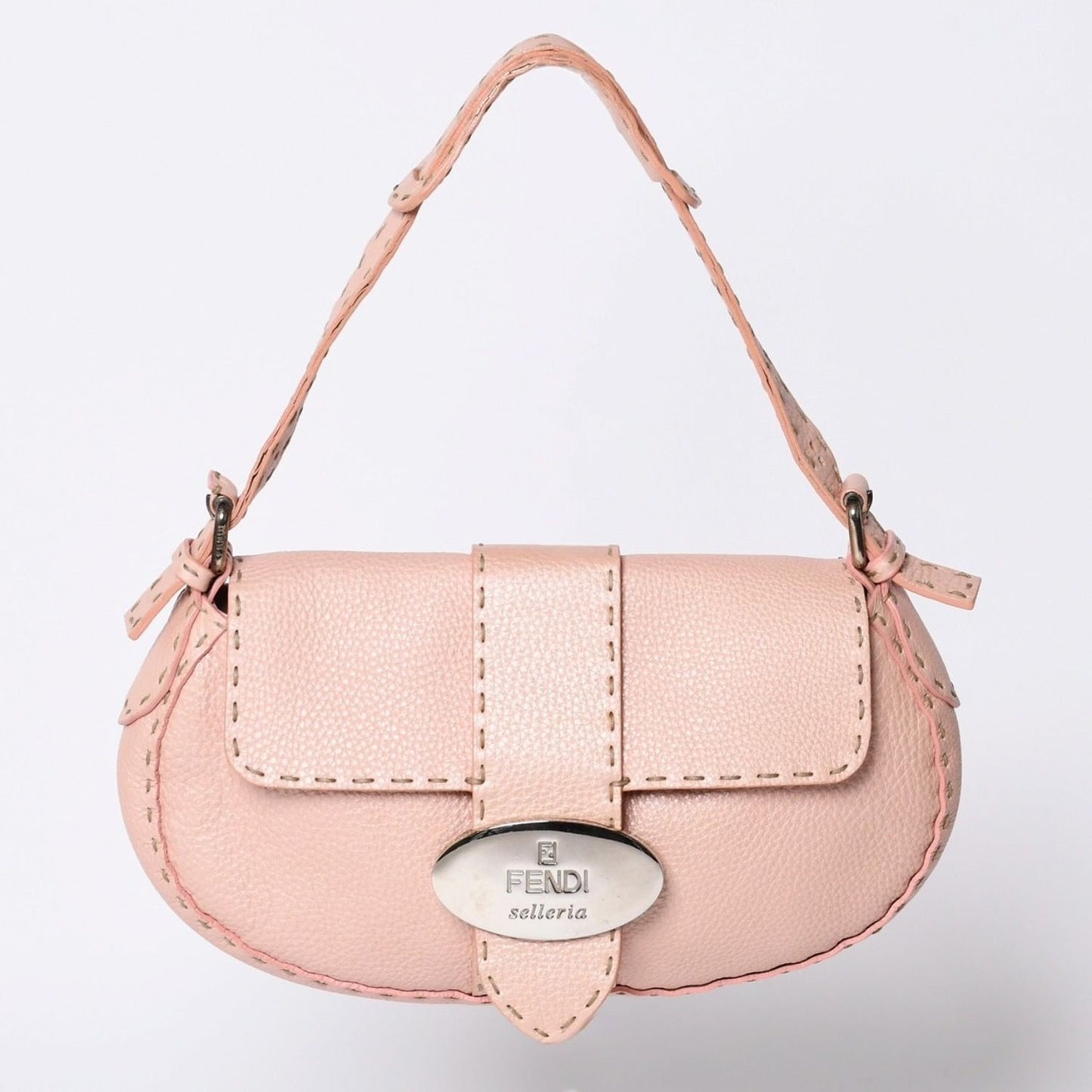 Fendi Selleria Stitch Hand Shoulder Bag Leather Pink