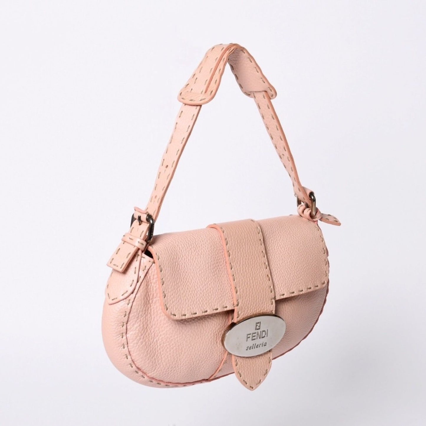 Fendi Selleria Stitch Hand Shoulder Bag Leather Pink — view 3
