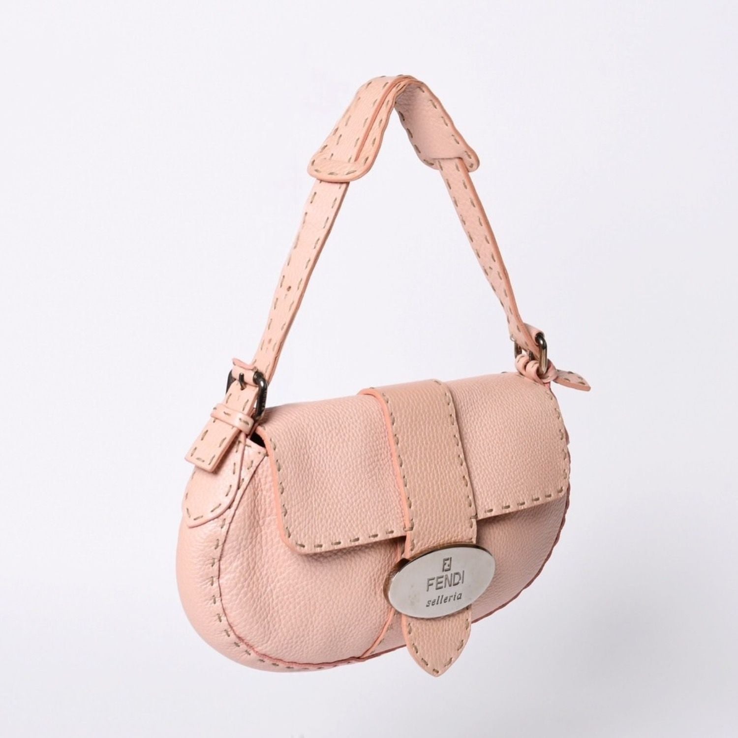 Fendi Selleria Stitch Hand Shoulder Bag Leather Pink — view 3