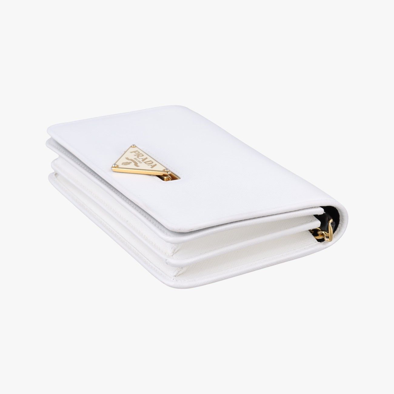 Prada Triangle Logo White Saffiano Leather Messenger Bag — view 4