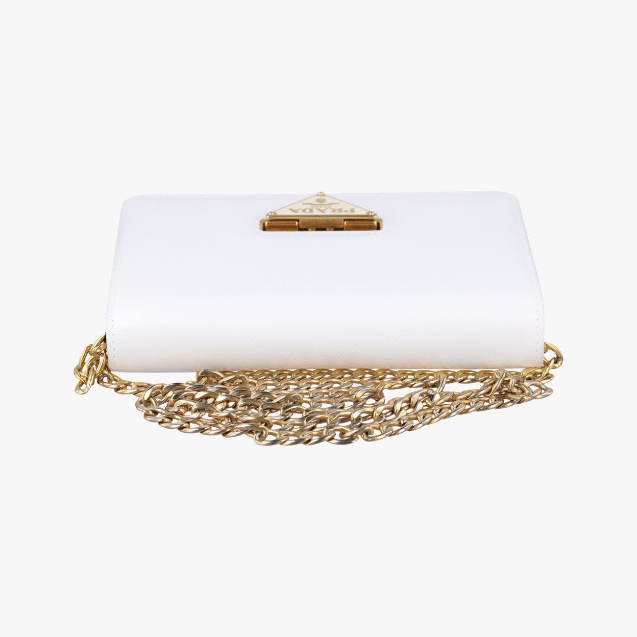 Prada Triangle Logo White Saffiano Leather Messenger Bag — view 8