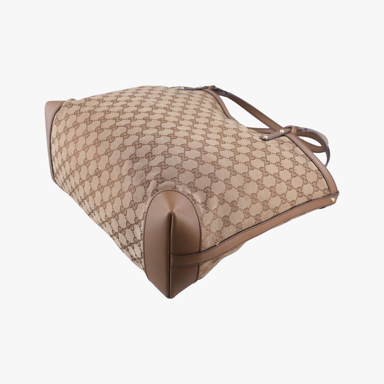 Gucci GG Craft Brown Leather Canvas Handbag — view 4