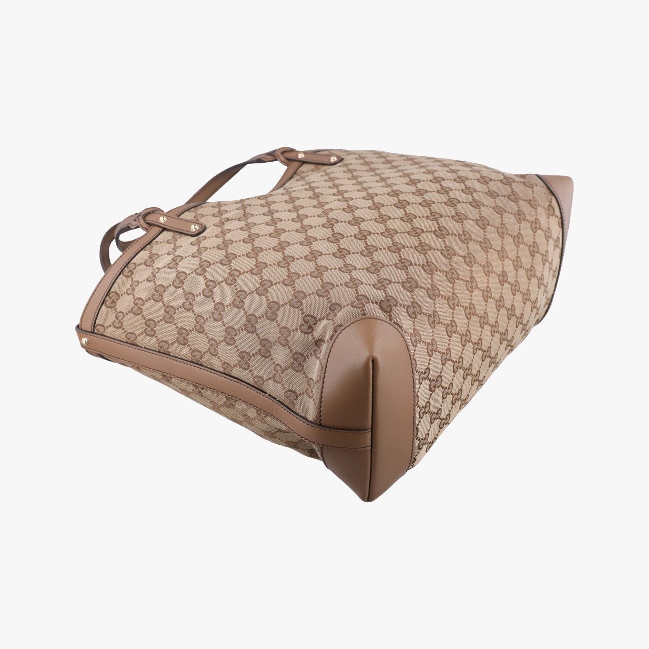 Gucci GG Craft Brown Leather Canvas Handbag — view 5