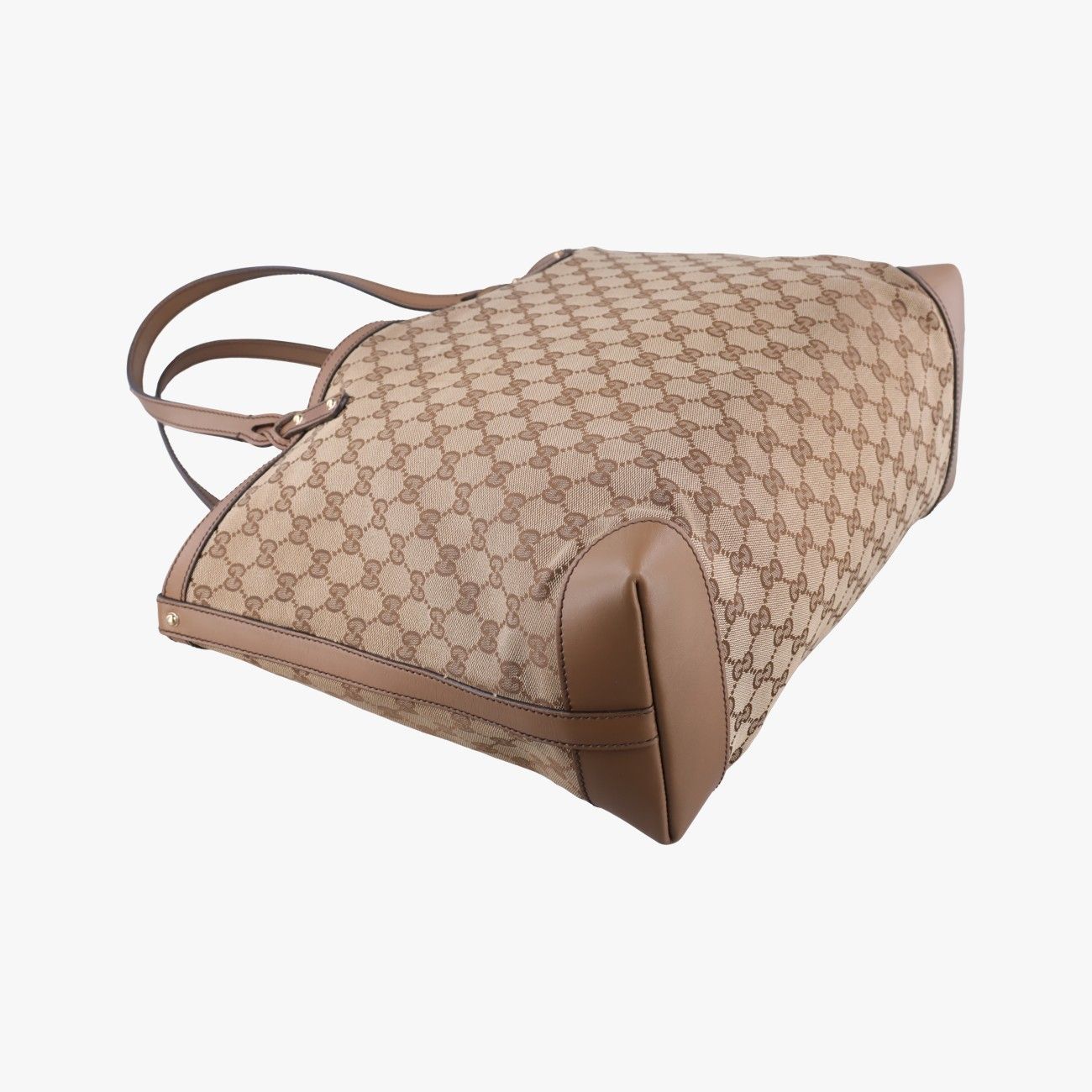 Gucci GG Craft Brown Leather Canvas Handbag — view 7