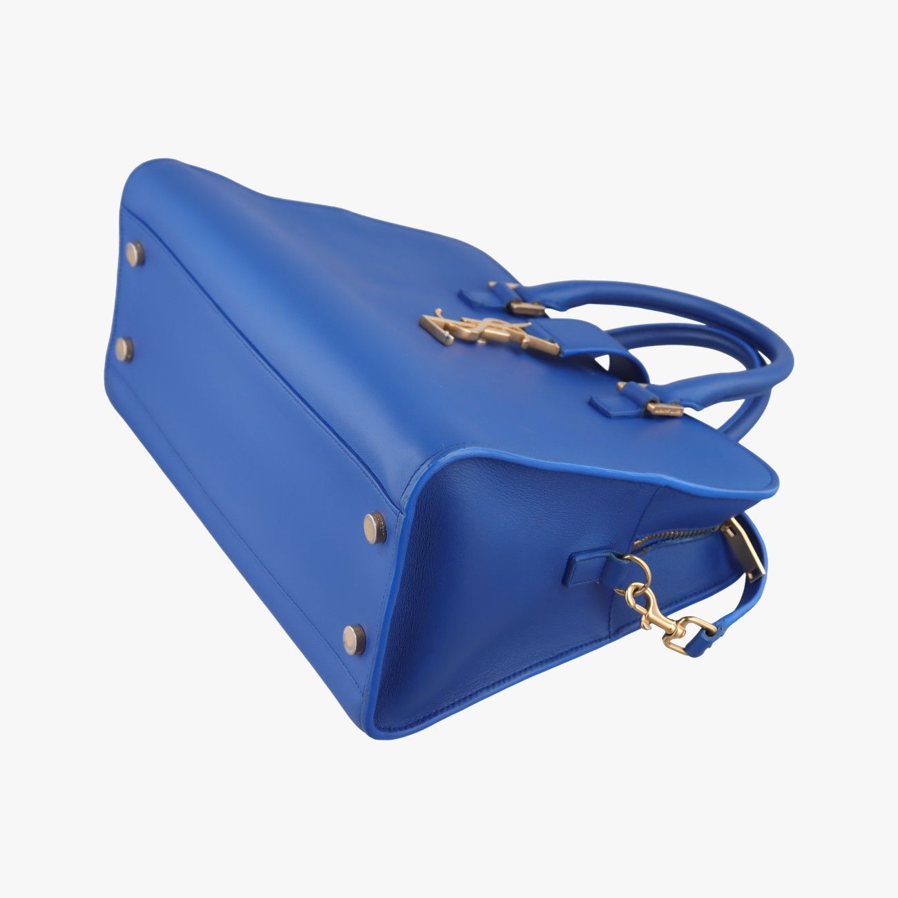 Saint Laurent Yves Baby Cabas Blue Leather Messenger Bag — view 4
