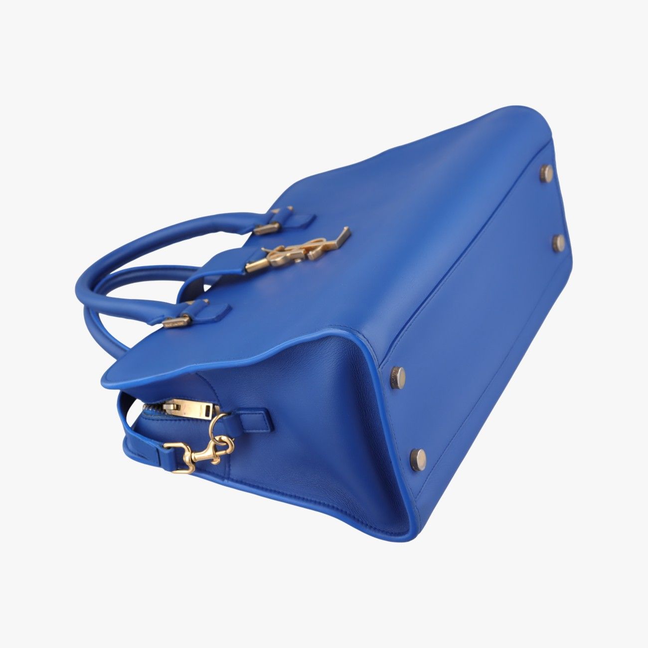 Saint Laurent Yves Baby Cabas Blue Leather Messenger Bag — view 5