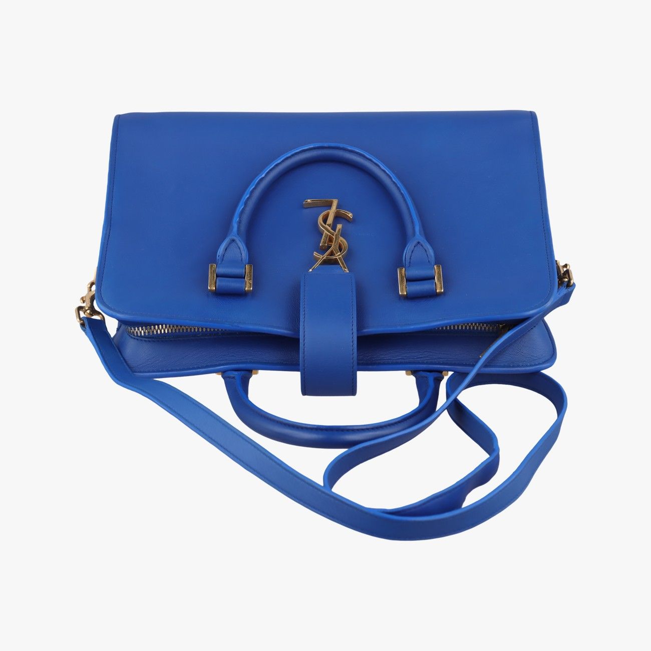 Saint Laurent Yves Baby Cabas Blue Leather Messenger Bag — view 8