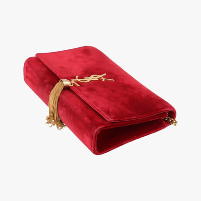 Saint Laurent Yves Kate Red Velour Messenger Bag — view 4