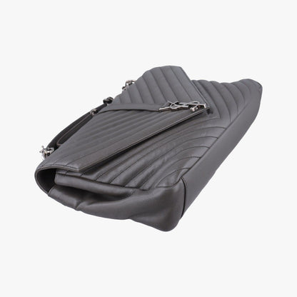 Saint Laurent Yves Carre Gray Leather Messenger Bag — view 5