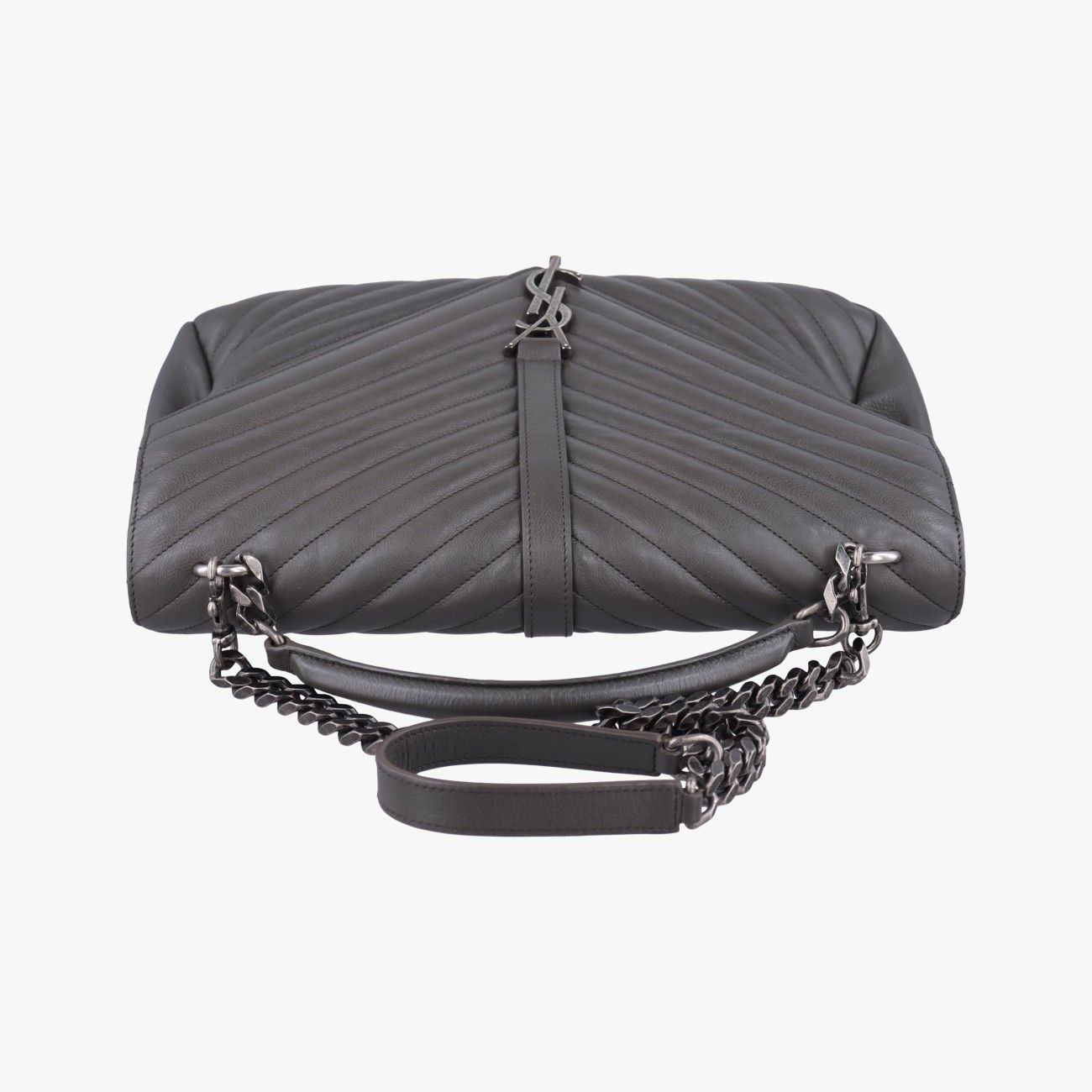 Saint Laurent Yves Carre Gray Leather Messenger Bag — view 8