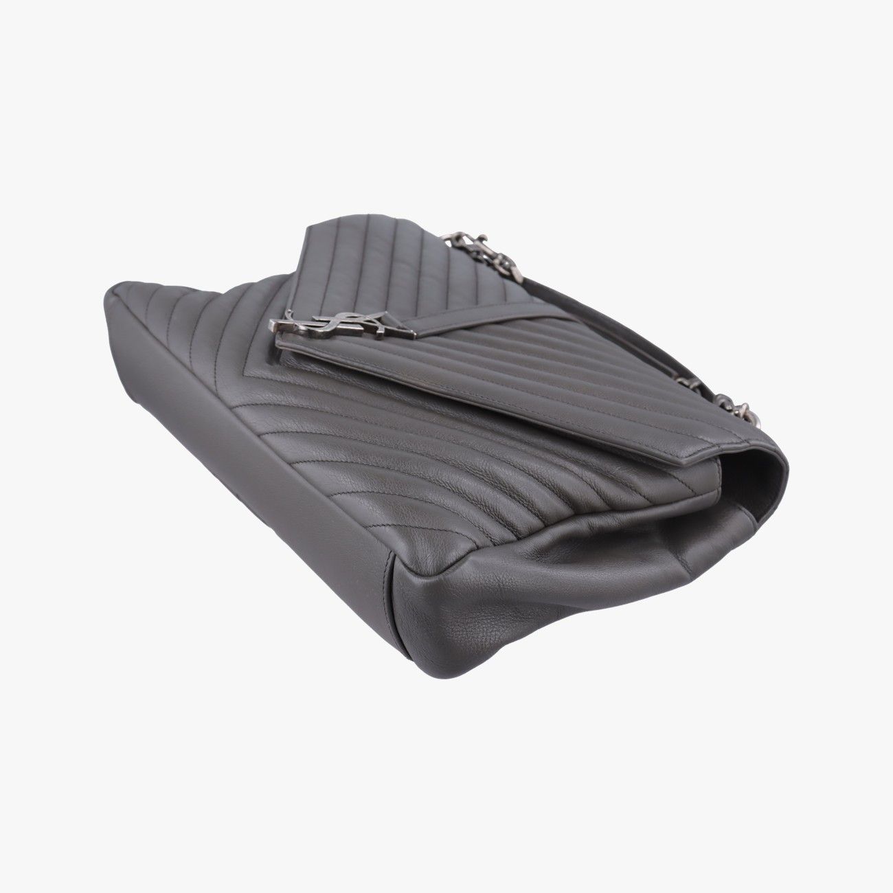 Saint Laurent Yves Carre Gray Leather Messenger Bag — view 4