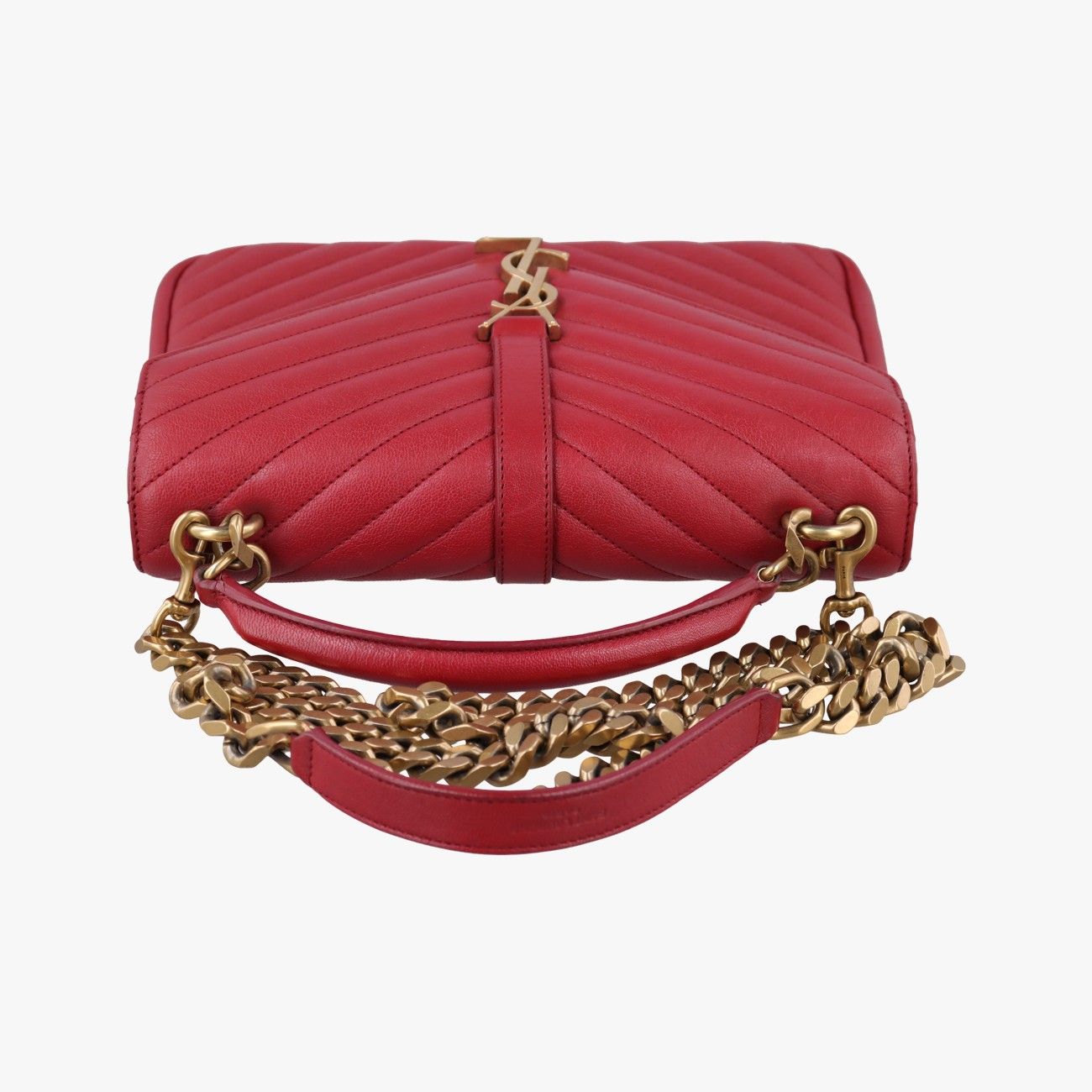 Saint Laurent Yves Carre Red Leather Messenger Bag — view 8