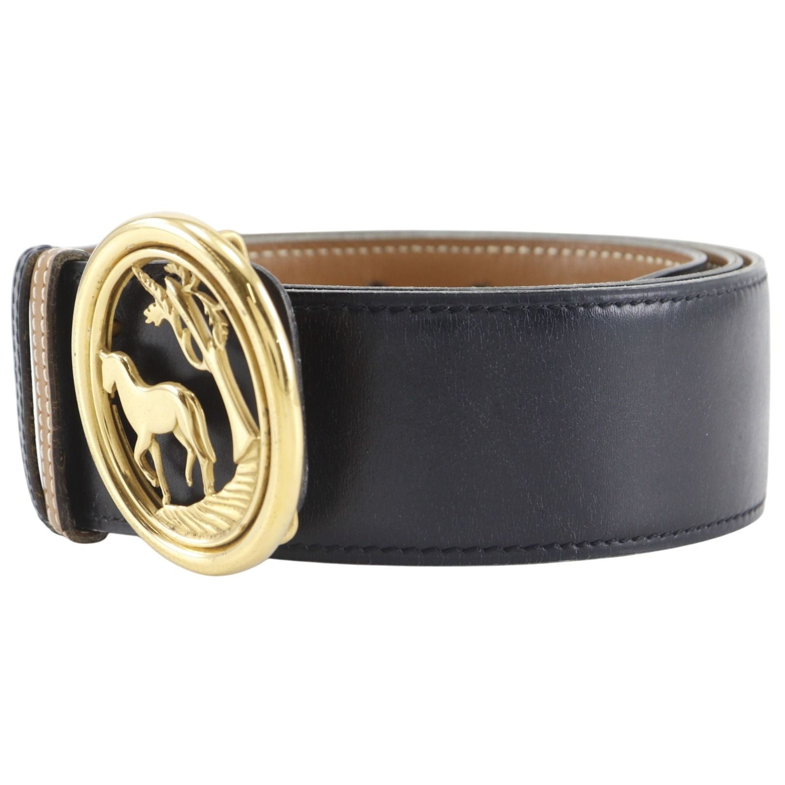 Hermes Hose Buckle Reversible Vintage Box Calf Gold Plated Black Brown Belt — view 2