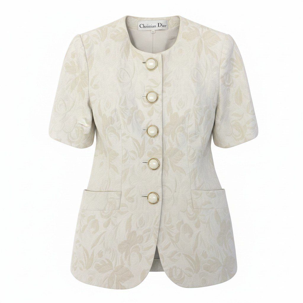 Dior Collarless Jacket Floral Motif 9 White Light Beige