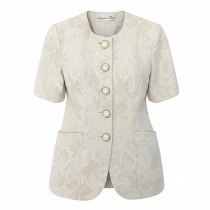Dior Collarless Jacket Floral Motif 9 White Light Beige