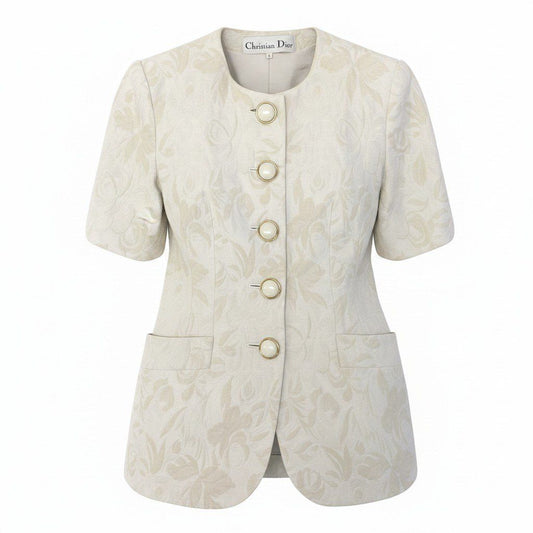 Dior Collarless Jacket Floral Motif 9 White Light Beige