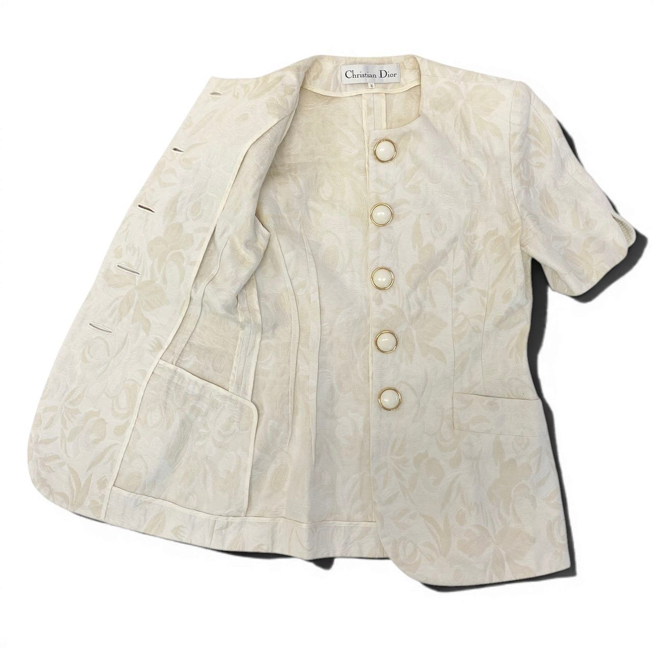 Dior Collarless Jacket Floral Motif 9 White Light Beige — view 5
