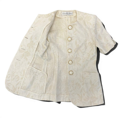 Dior Collarless Jacket Floral Motif 9 White Light Beige — view 5