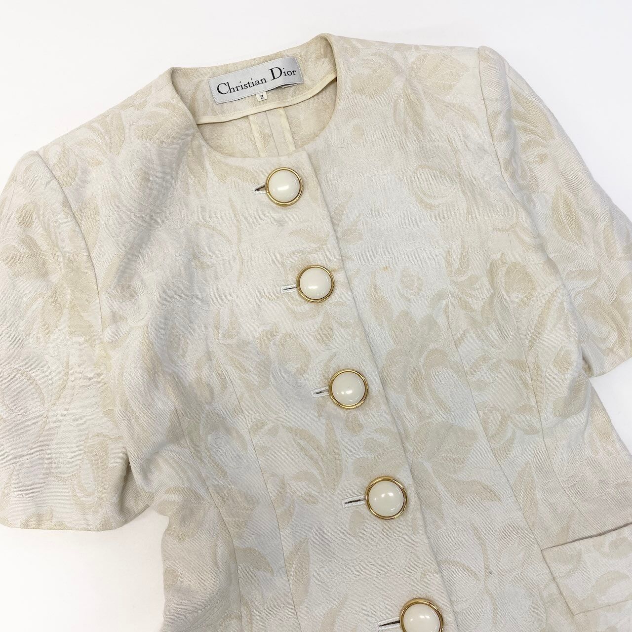 Dior Collarless Jacket Floral Motif 9 White Light Beige — view 4