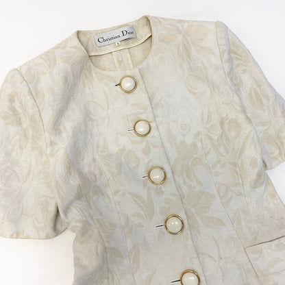 Dior Collarless Jacket Floral Motif 9 White Light Beige — view 4