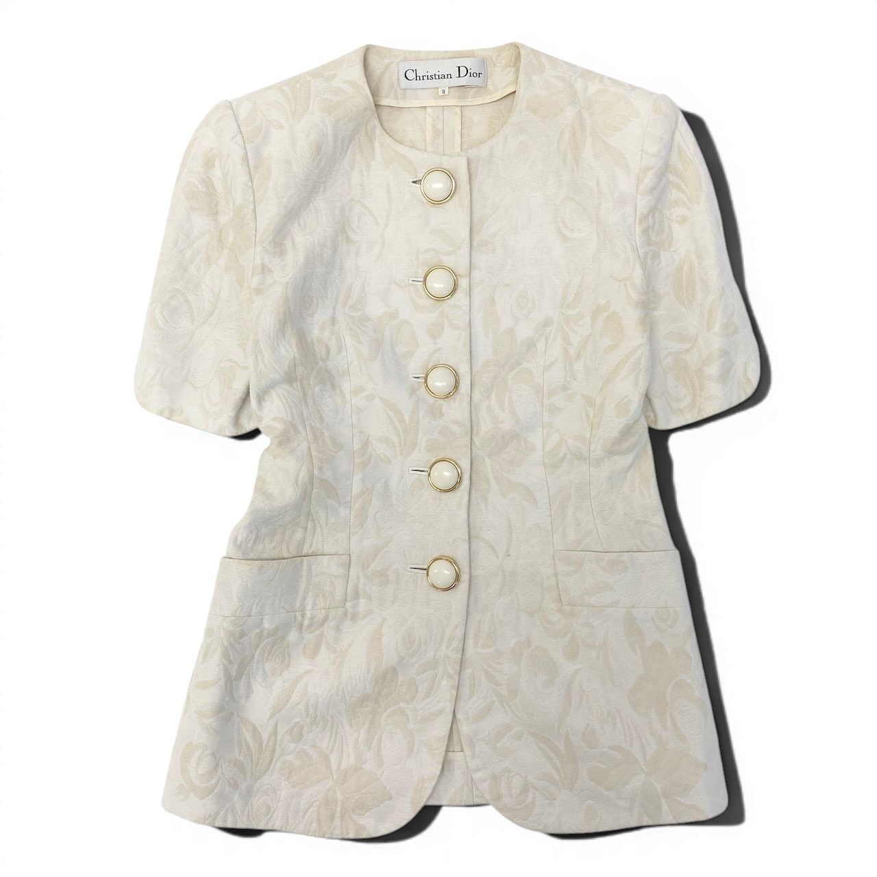 Dior Collarless Jacket Floral Motif 9 White Light Beige — view 2