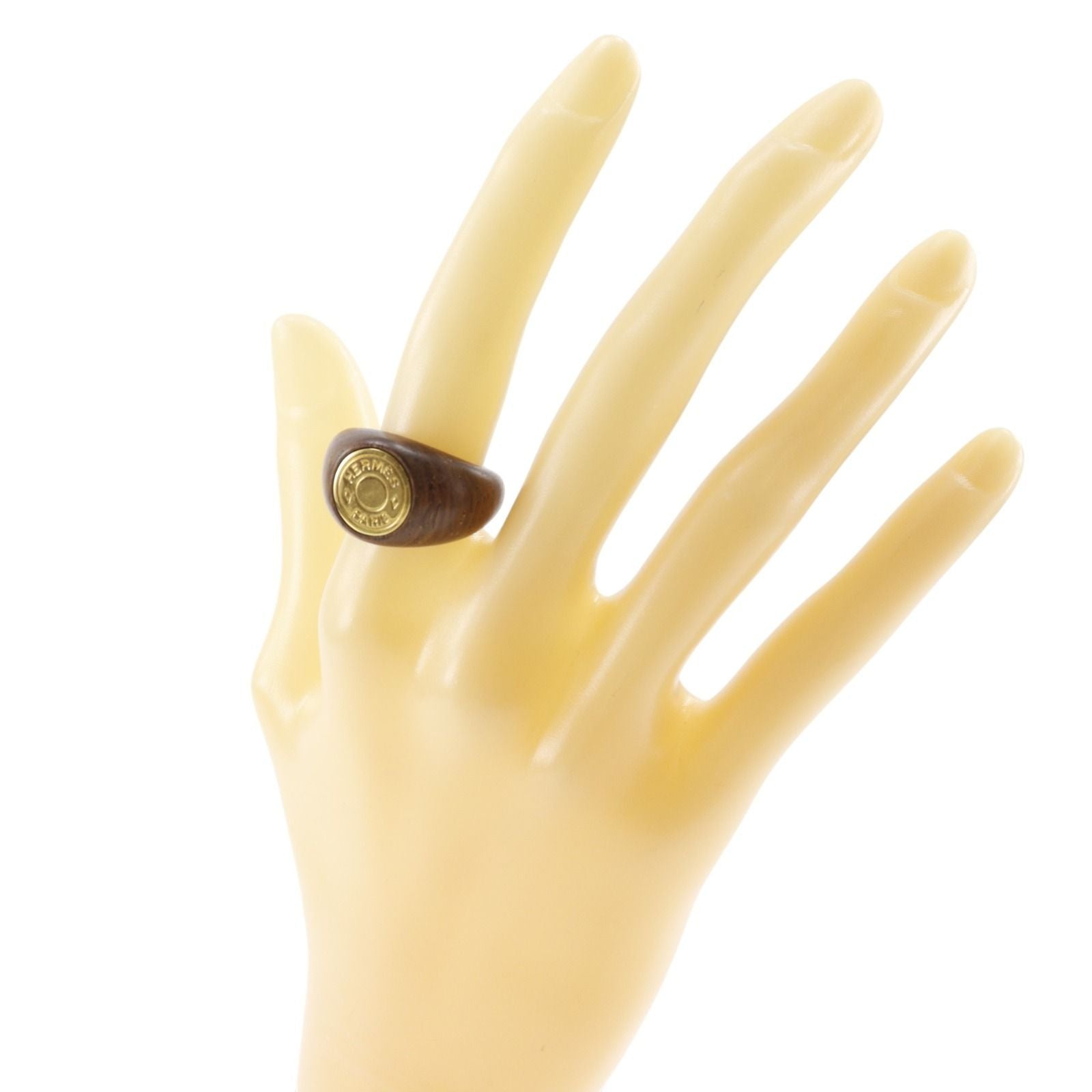 Hermes Series Wood Gold Plated Brown Ring — view 2