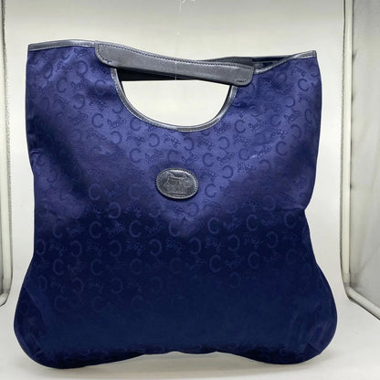 Celine Handbag Macadam Canvas Navy Blue Business Vertical