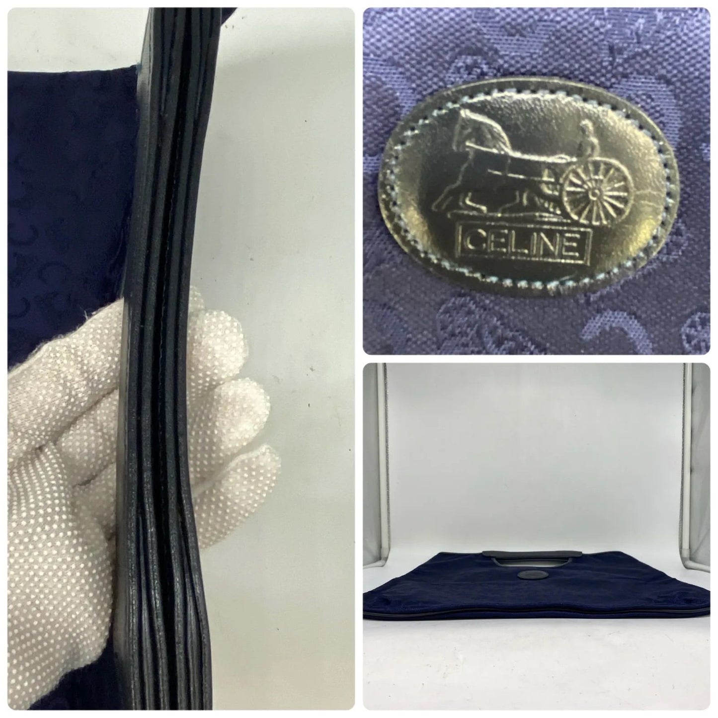 Celine Handbag Macadam Canvas Navy Blue Business Vertical — view 4